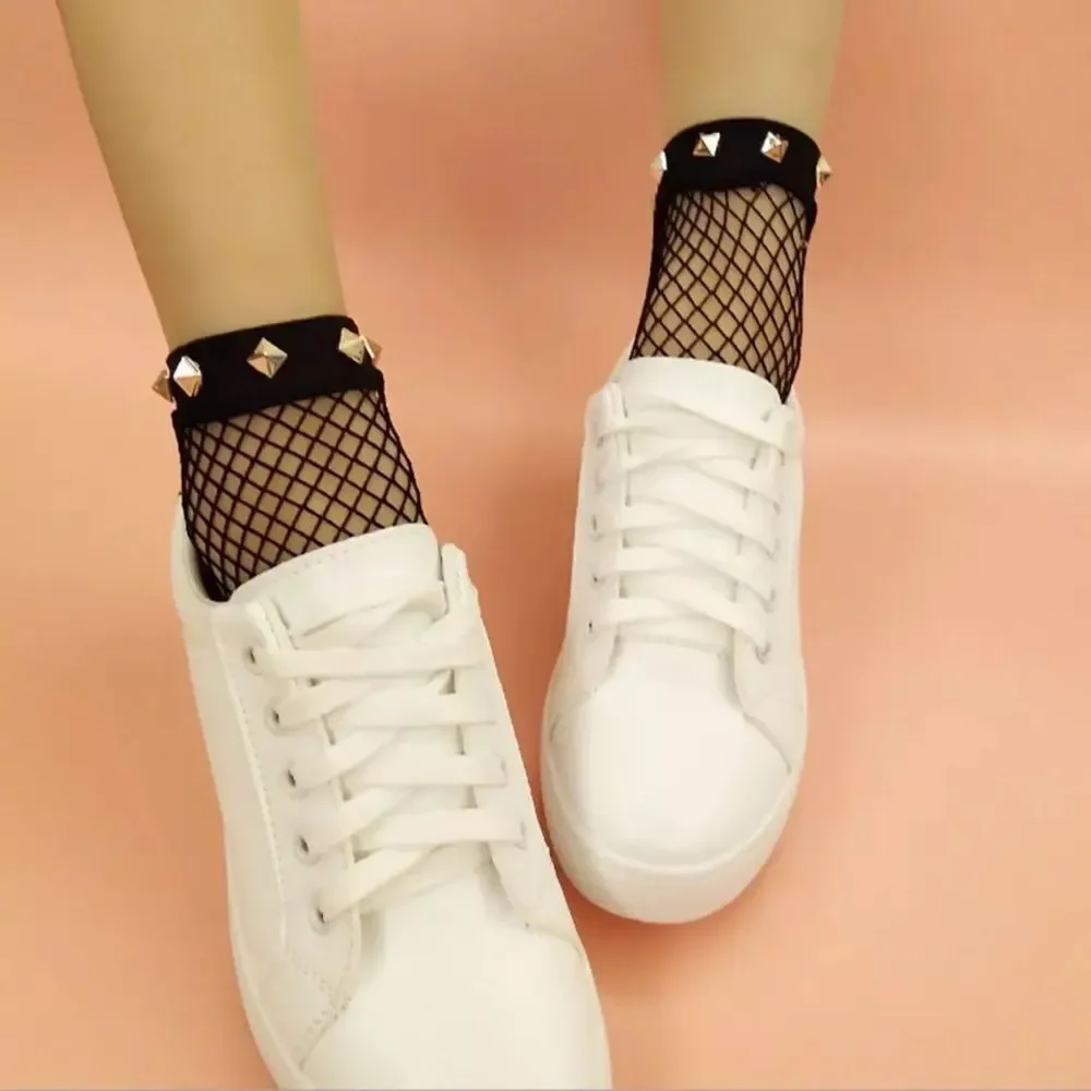 Fishnet Socks with GOLD STUDS OS